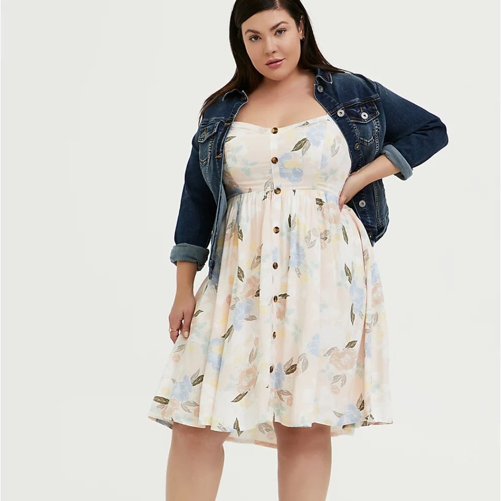 ๐3X LIGHT PINK FLORAL CHALLIS BUTTON HI-LO DRESS 3x - Picture 2 of 6